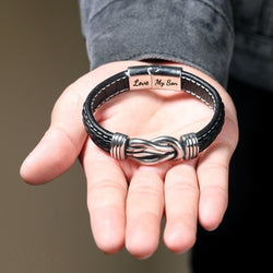 "Moeder en zoon voor altijd met elkaar verbonden" Handgemaakte gevlochten lederen armband